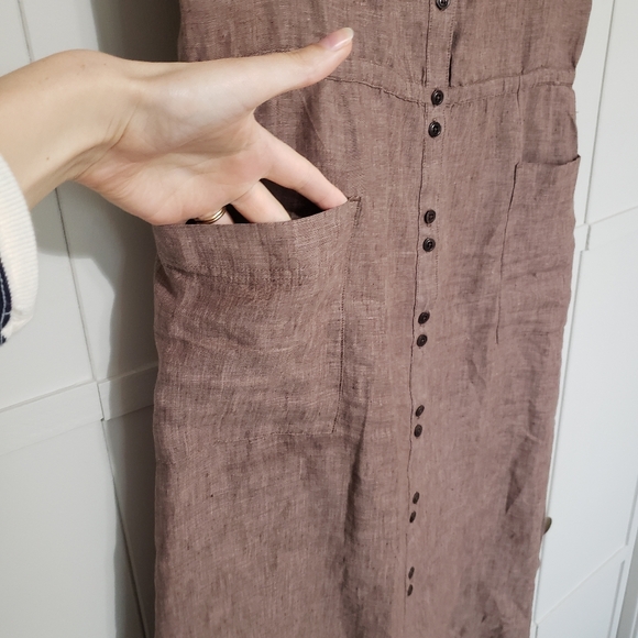 Poetry Yarn-dyed Linen Button-Through Dress Size US 6 UK 10 Pink Brown - Picture 6 of 10